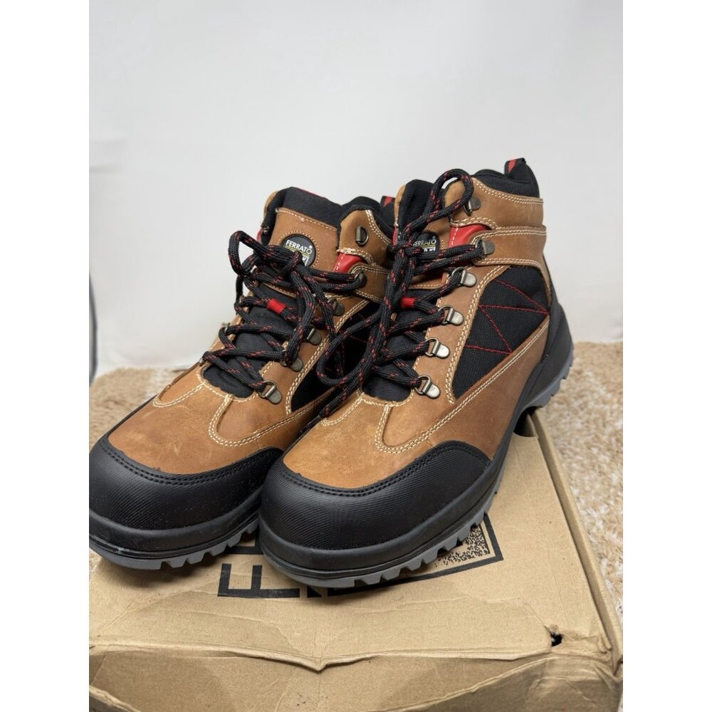 Ferrato Work Safety Toe Camel Brown Ankle Work Boots Men’s Size 9